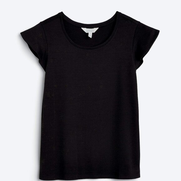 Market & Spruce Tops - Market & Spruce Black Luisa Flutter Sleeve Knit Tee, Size Large